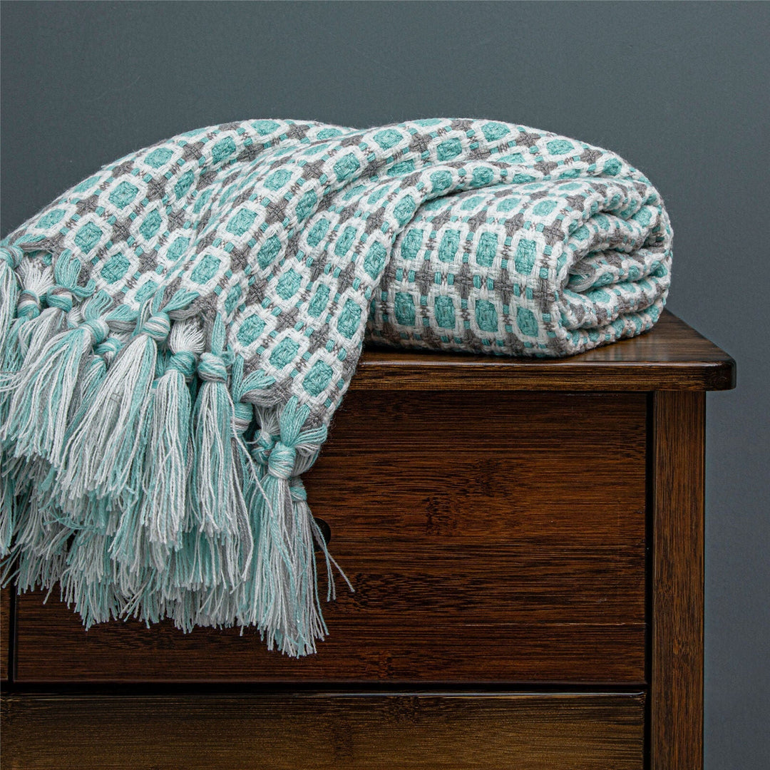 Boho Strikket Teppe Kast Frynse Rutete Reise Teppe Store Tepper For Sofa Seng Skanto