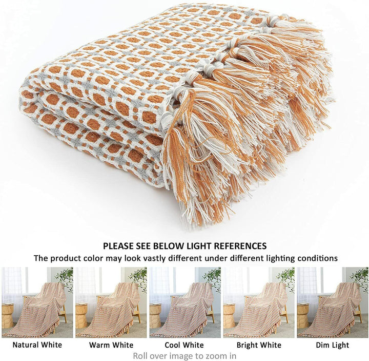 Boho Strikket Teppe Kast Frynse Rutete Reise Teppe Store Tepper For Sofa Seng Skanto