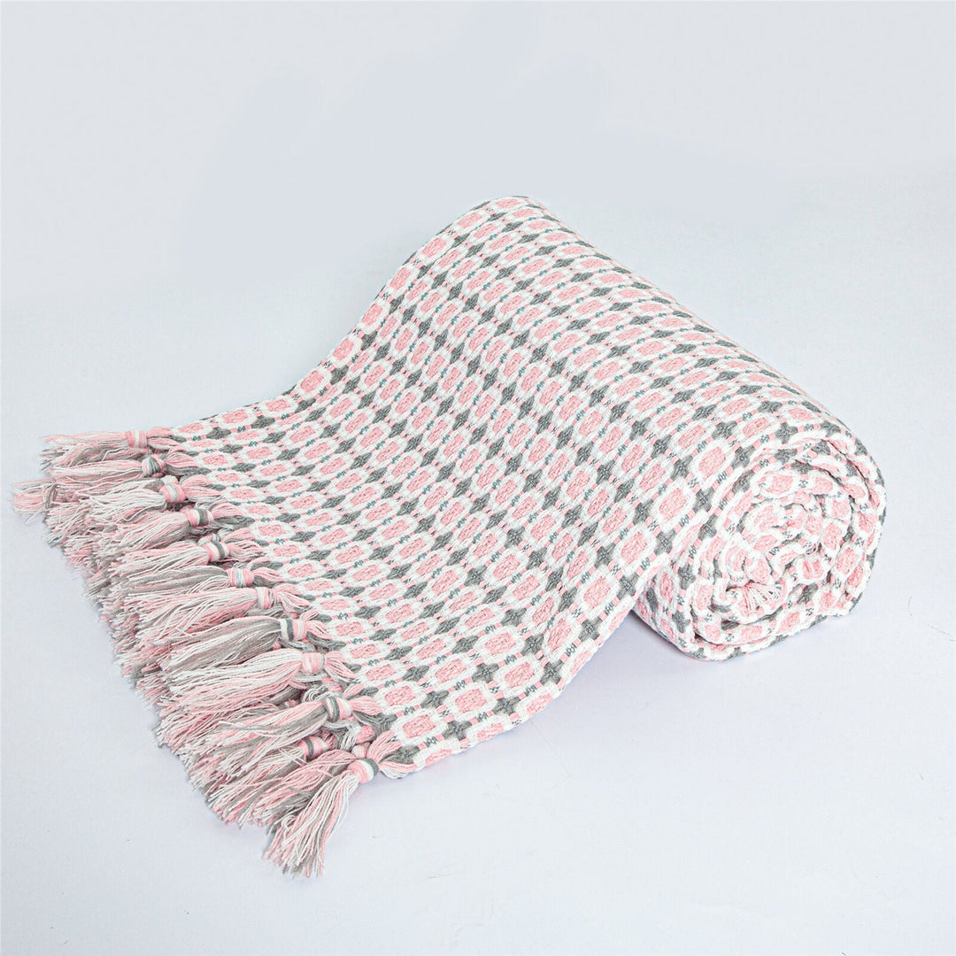Boho Strikket Teppe Kast Frynse Rutete Reise Teppe Store Tepper For Sofa Seng Skanto