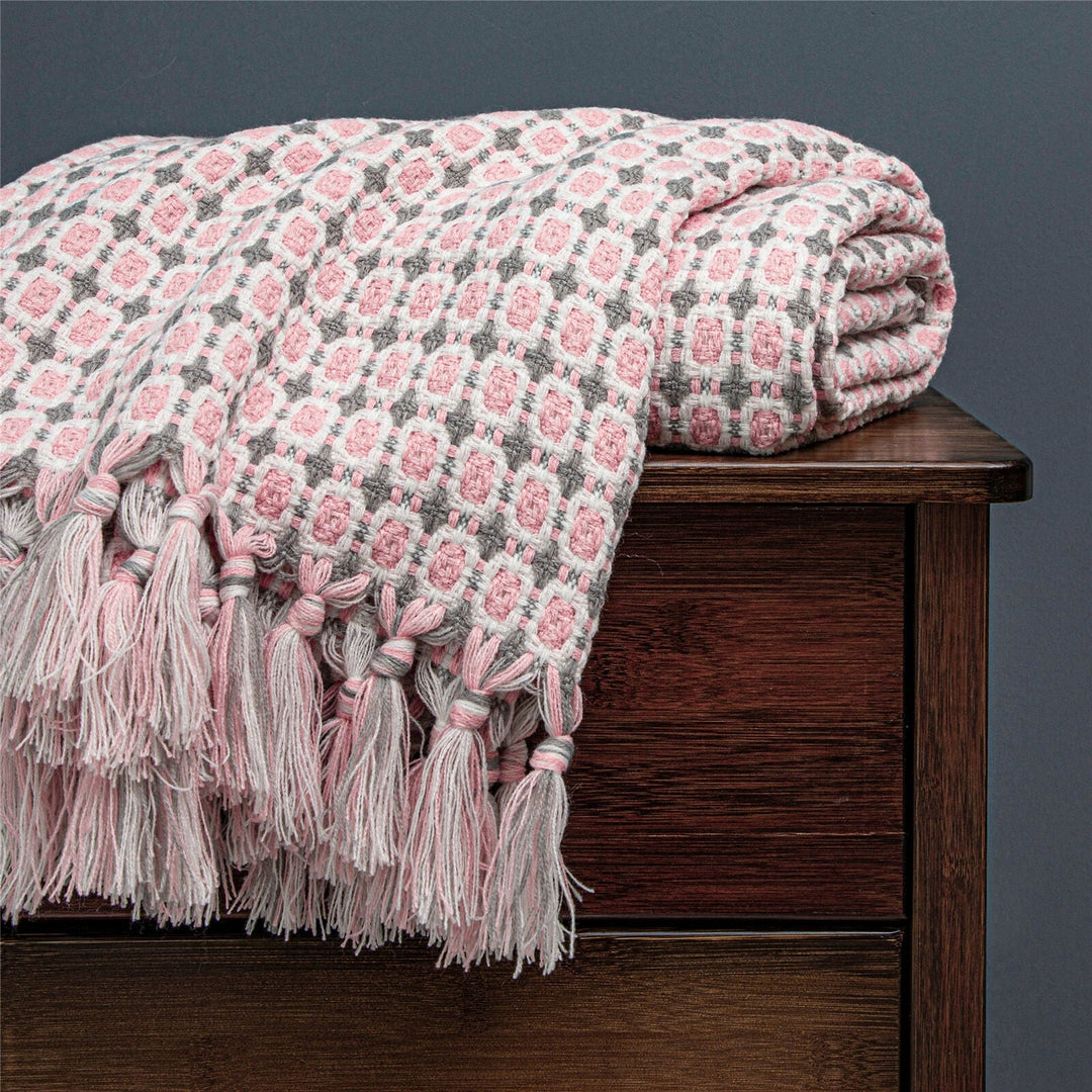 Boho Strikket Teppe Kast Frynse Rutete Reise Teppe Store Tepper For Sofa Seng Skanto