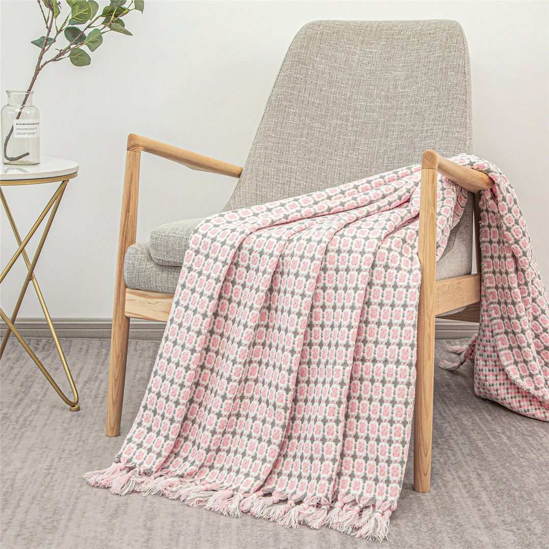 Boho Strikket Teppe Kast Frynse Rutete Reise Teppe Store Tepper For Sofa Seng Skanto