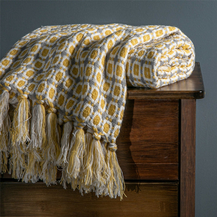 Boho Strikket Teppe Kast Frynse Rutete Reise Teppe Store Tepper For Sofa Seng Skanto