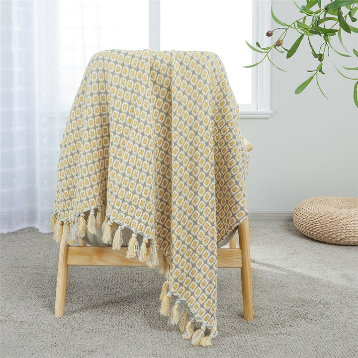 Boho Strikket Teppe Kast Frynse Rutete Reise Teppe Store Tepper For Sofa Seng Skanto