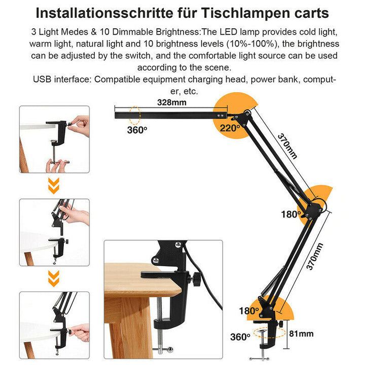 LED Skrivebordslampe Klemme Lys Dimmbar 10W | Skanto
