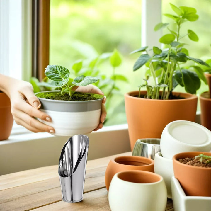 Skanto | Rustfritt Stål Scoop for Pottemuld – Robust Plantescoop for Hage og Balkong