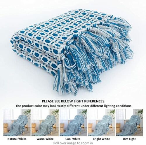 Boho Strikket Teppe Kast Frynse Rutete Reise Teppe Store Tepper For Sofa Seng Skanto