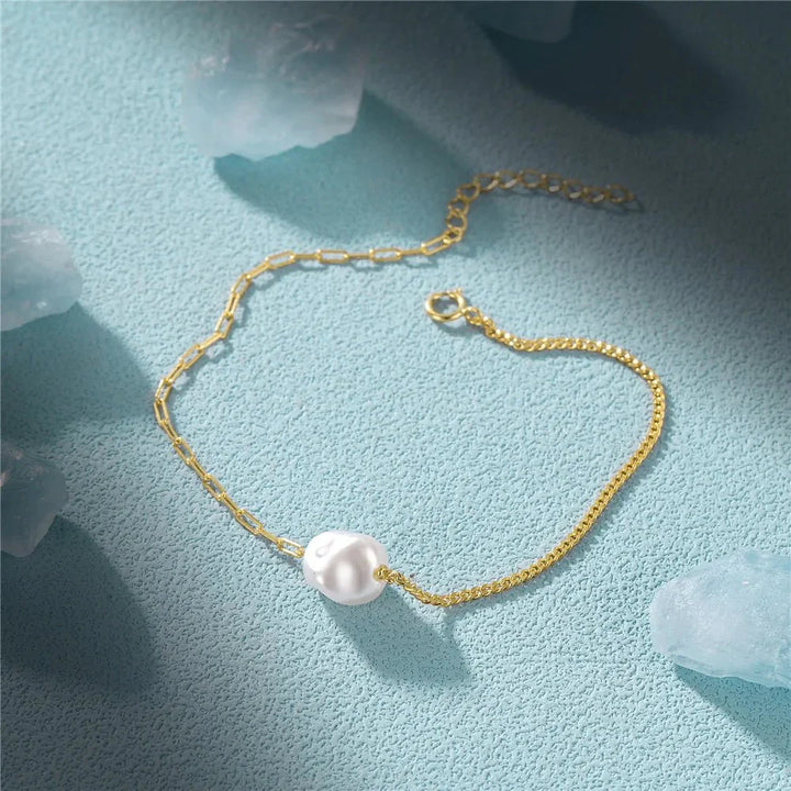 Skanto | S925 Perle Dainty Paperclip og Cuban Chain Armbånd
