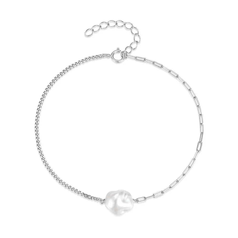Skanto | S925 Perle Dainty Paperclip og Cuban Chain Armbånd