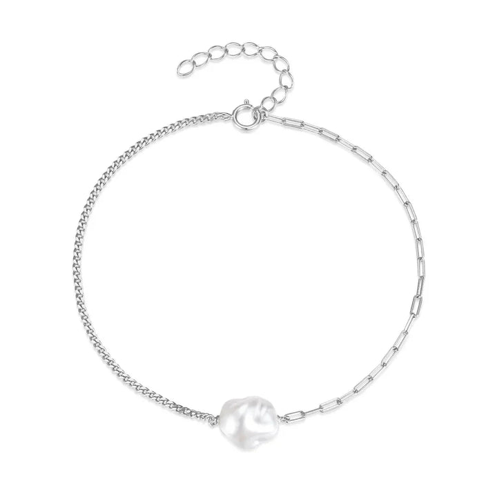Skanto | S925 Perle Dainty Paperclip og Cuban Chain Armbånd