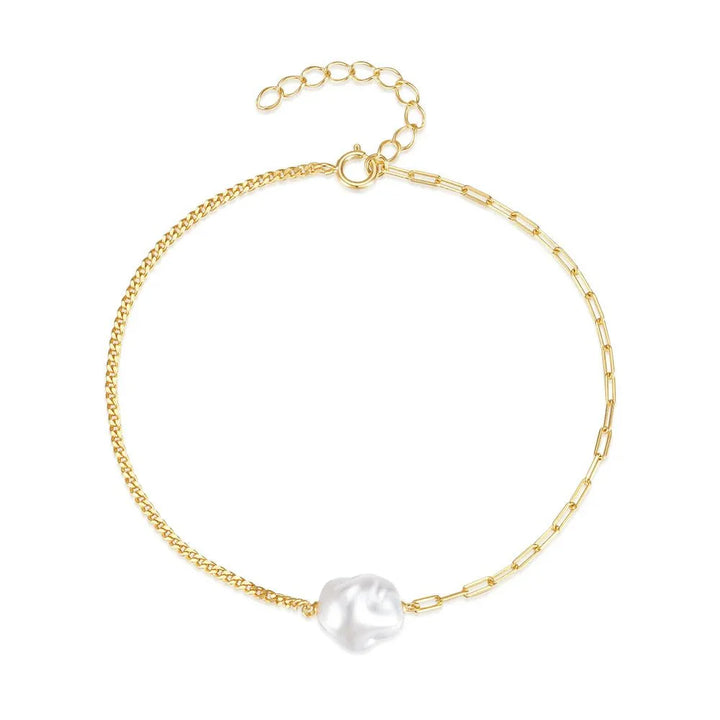 Skanto | S925 Perle Dainty Paperclip og Cuban Chain Armbånd