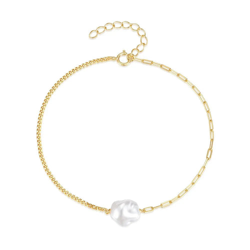 Skanto | S925 Perle Dainty Paperclip og Cuban Chain Armbånd
