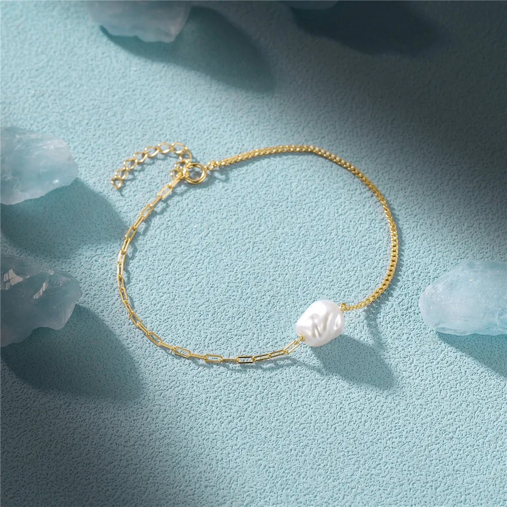 Skanto | S925 Perle Dainty Paperclip og Cuban Chain Armbånd