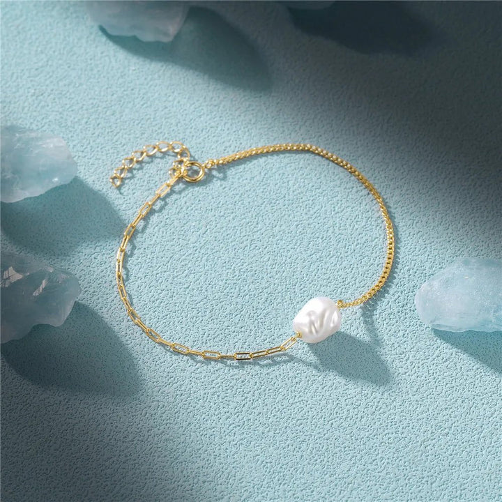 Skanto | S925 Perle Dainty Paperclip og Cuban Chain Armbånd