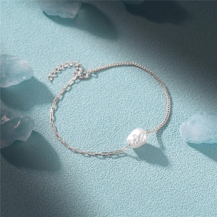 Skanto | S925 Perle Dainty Paperclip og Cuban Chain Armbånd