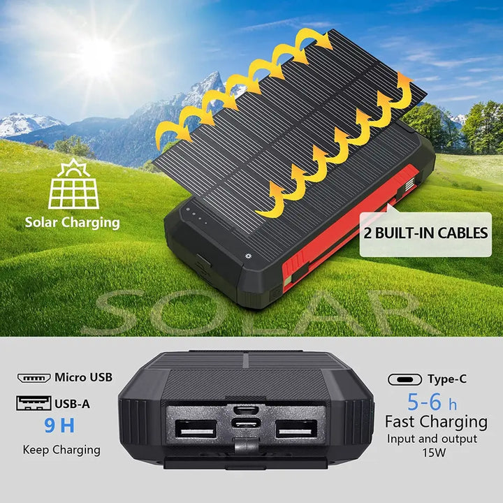 Skanto | 30000mAh Solenergi Lader Trådløs Vanntett Power Bank Ekstern