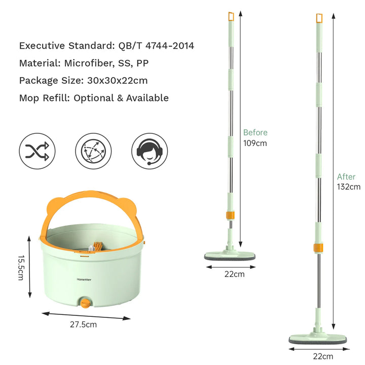 Frendorf | Selvvridende Flat Mopp med Bøtte - SpinMop