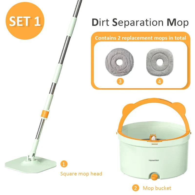 Frendorf | Selvvridende Flat Mopp med Bøtte - SpinMop