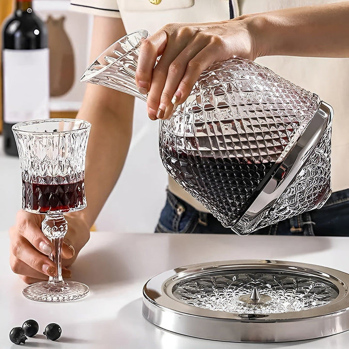 Krystallglasskaraffel – 360° roterbar, elegant og med stilig design | 1,5-liters vin- og drikkedispenser