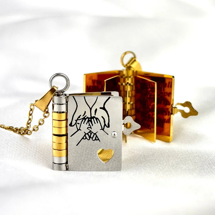 Erinnerungsbuch-Anhänger-Halskette – Symbolischer Schmuck mit liebevoller Botschaft