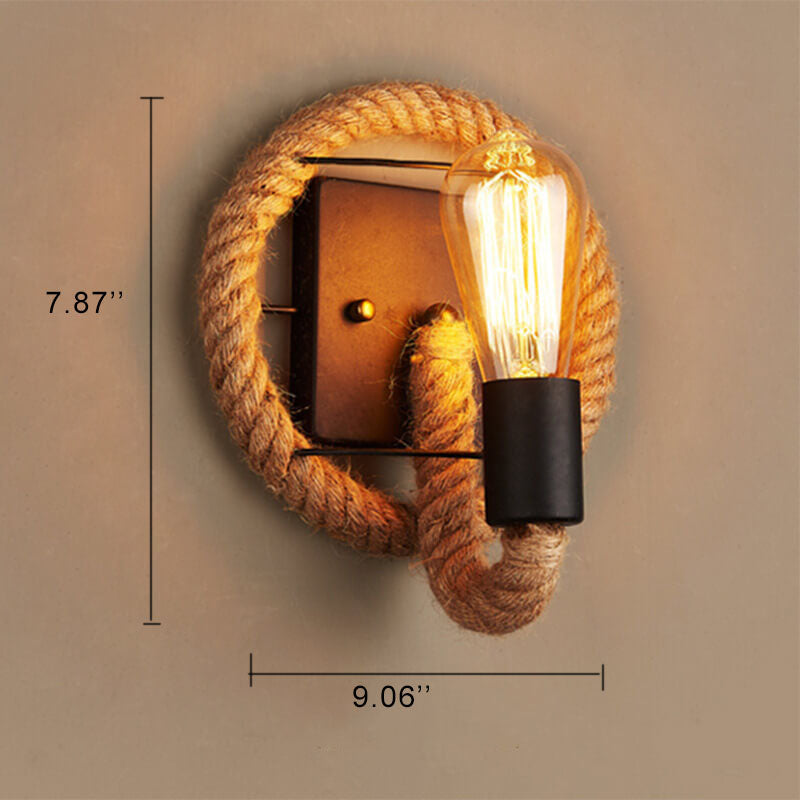 Skanto Vegglampe | Vintage Stil | Hamp Tau Lampe Design | Unik Dekorasjon | Miljøvennlig Vegglampe