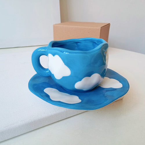 Håndmalt kreativ kaffekopp, keramisk tekopp og fatsett | Skanto