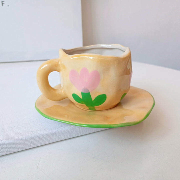 Håndmalt kreativ kaffekopp, keramisk tekopp og fatsett | Skanto