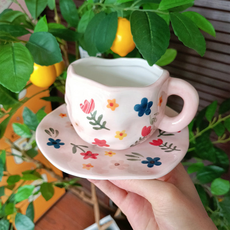Håndmalt kreativ kaffekopp, keramisk tekopp og fatsett | Skanto