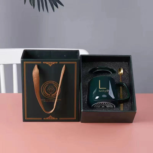 Stor-kapasitet keramikk kopp med lokk og skje kaffekopp gavesett | Skanto