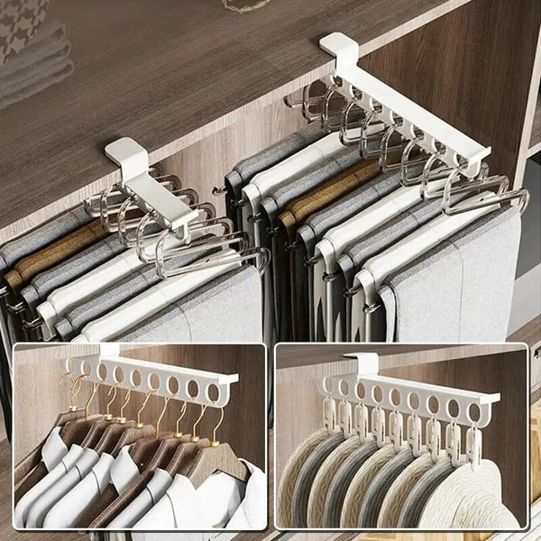 Skanto | SmartGlide Utrekksstativ – Plassbesparende Klessorganisator for Bukser, Skjerf, Slips – Lett Glidende System – Stilrent og Moderne Design