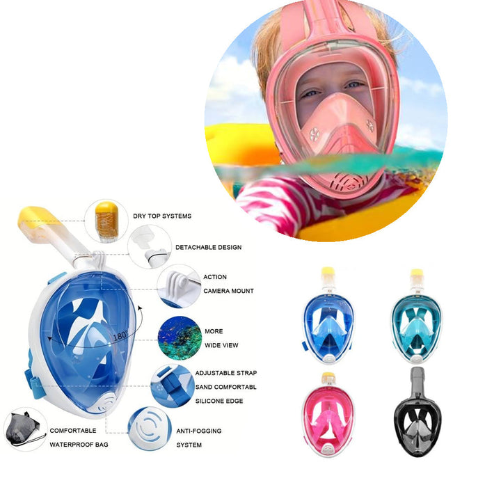 Snorkelmaske for barn og voksne med snorkel og 180-graders synlighet | Skanto