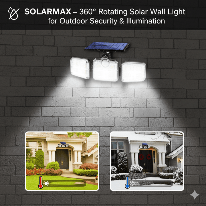 Skanto | SOLARMAX – 360° Roterende Triple Hode Sol Sikkerhetsvegglys