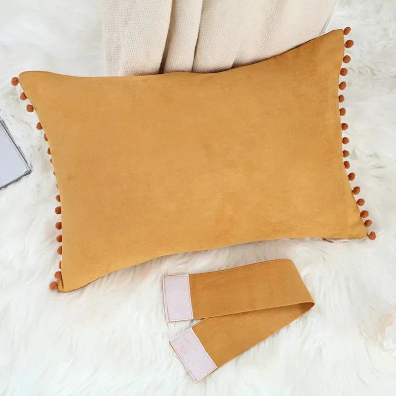 Solid Candy Colour Tasseled Cushion Cover Velvet 50x30cm | Skanto