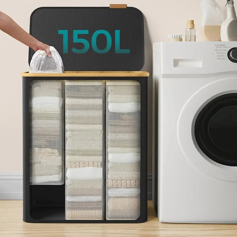 Skanto | SortiSpace Vaskekurv – 150L Sammenleggbar Vaskekurv med 2 Rom