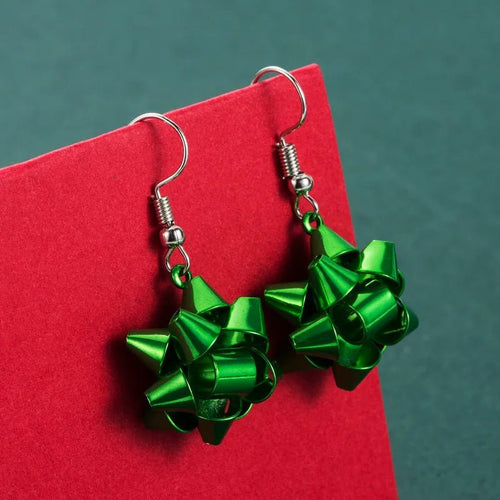 Skanto | Glitrende Julegave Bue Stjerne Øredobber – Trendy Juleørehook for et Festlig Motetilfelle & Perfekt Julegave