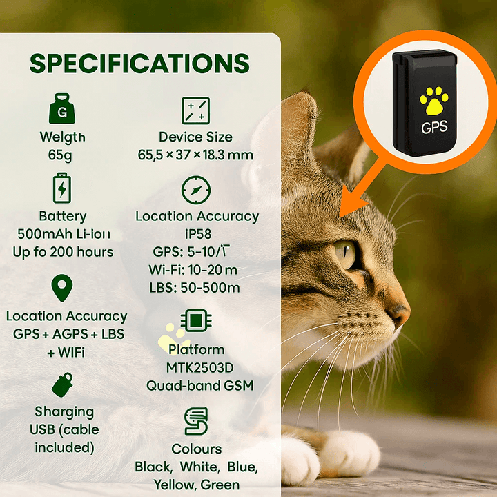 Skanto | #1 Finn GPS Katt Tracker med Sanntidsplassering, Vanntett Design, og Aktivitetsovervåking for Kæledyrssikkerhet og Sporing
