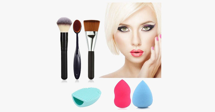 Skanto | 6-delt Pensel-Svamp Kombinasjon – Gjør Sminkeblanding Lett