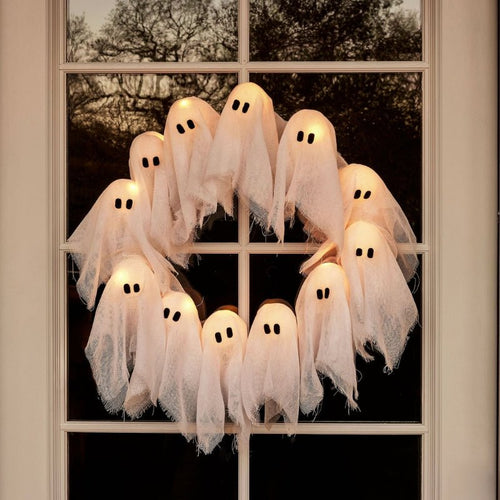 Skanto | SPOOKGLOW – LED Spøkelseskrans med 12 Opplyste Ånder