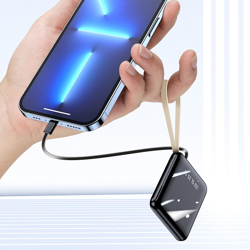 Skanto | Rask lading 20000mAh mini powerbank med integrerte kabler