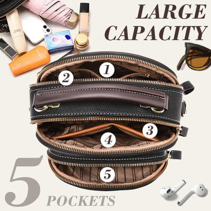 Skanto | Klassisk flerroms justerbar bred stropp PU-skinn Crossbody-veske