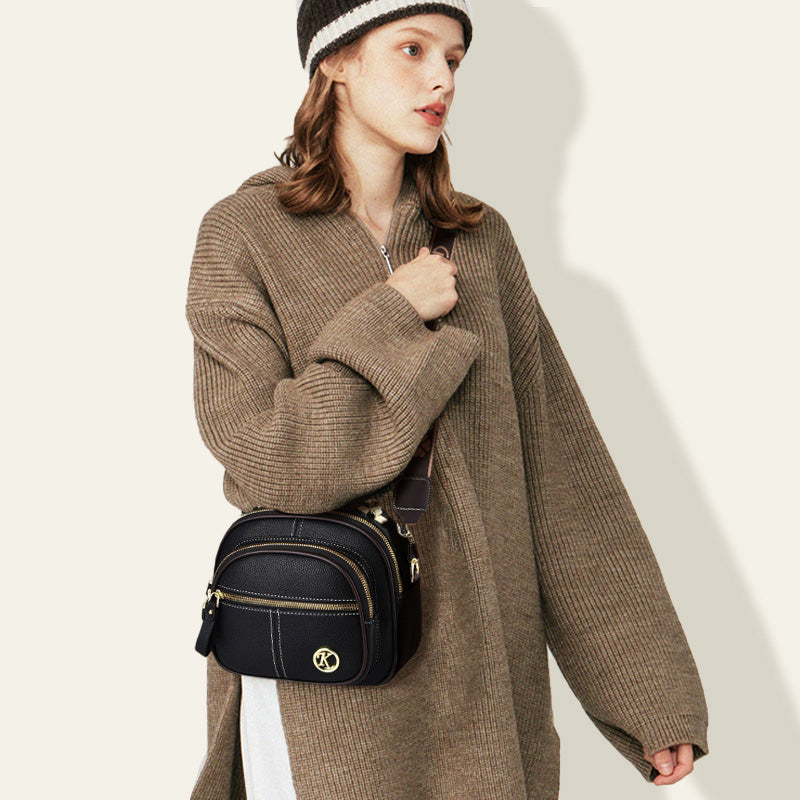 Skanto | Klassisk flerroms justerbar bred stropp PU-skinn Crossbody-veske