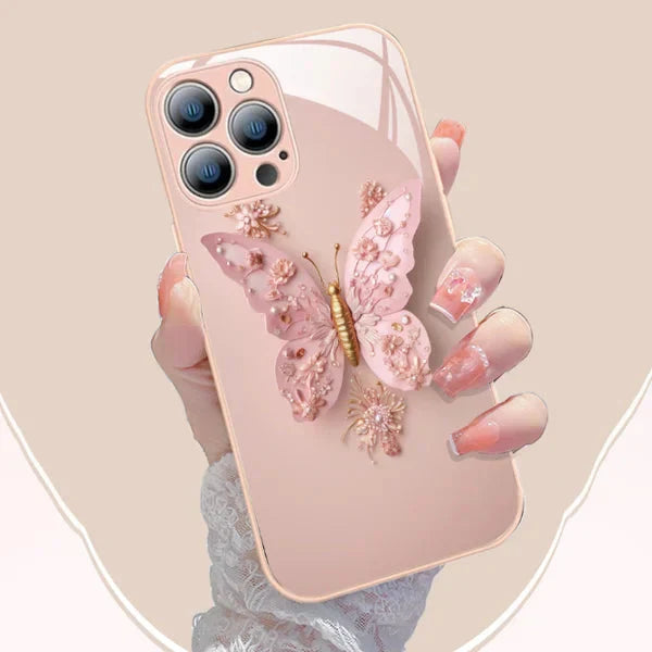 Skanto | Flatt 3D-glassetui med sommerfugl mønster til iPhone
