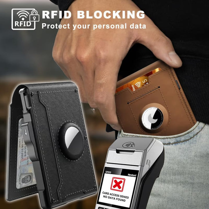 Skanto | 🔥Pop Up aluminiumsveske Pengeklips Slim Leather Slots Kredittkortholdere RFID Blocking Bifold Minimalist Wallet
