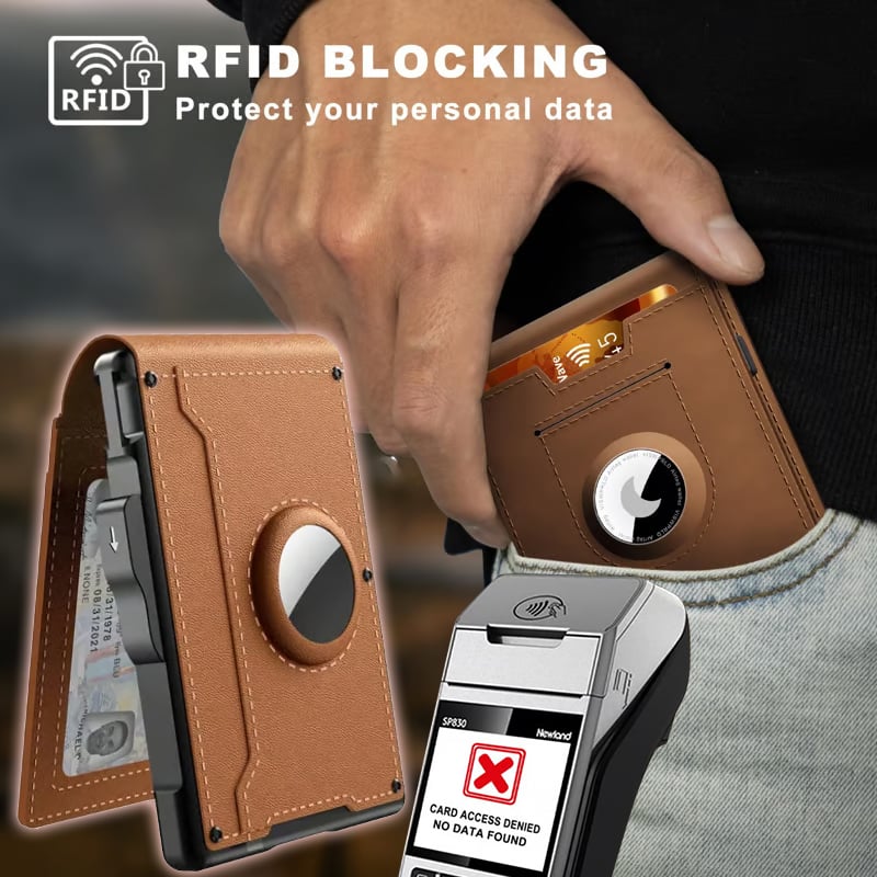 Skanto | 🔥Pop Up aluminiumsveske Pengeklips Slim Leather Slots Kredittkortholdere RFID Blocking Bifold Minimalist Wallet
