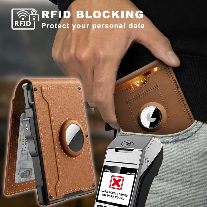Skanto | 🔥Pop Up aluminiumsveske Pengeklips Slim Leather Slots Kredittkortholdere RFID Blocking Bifold Minimalist Wallet