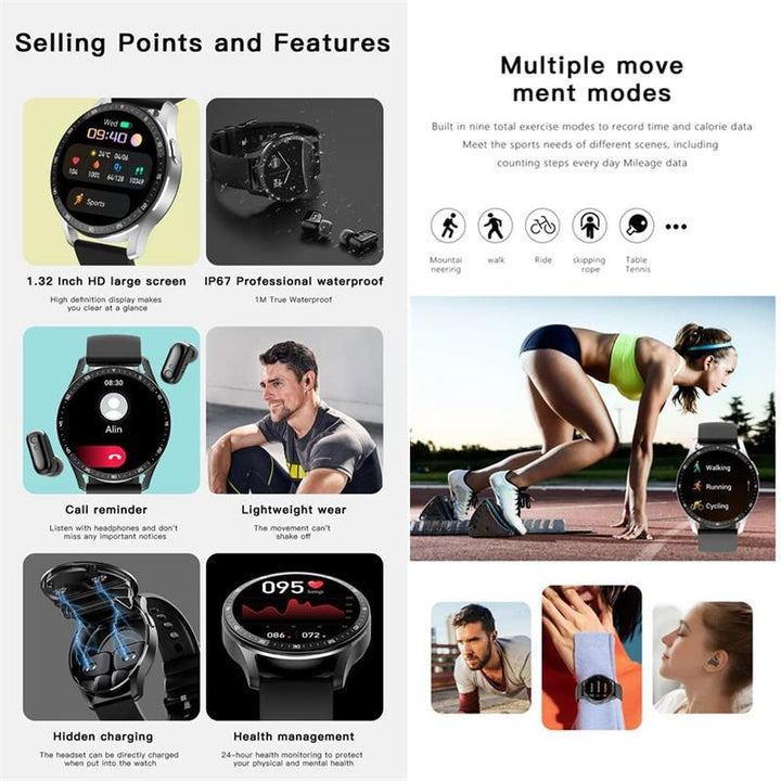2-i-1 Smartklokke med integrerte hodetelefoner | Skanto