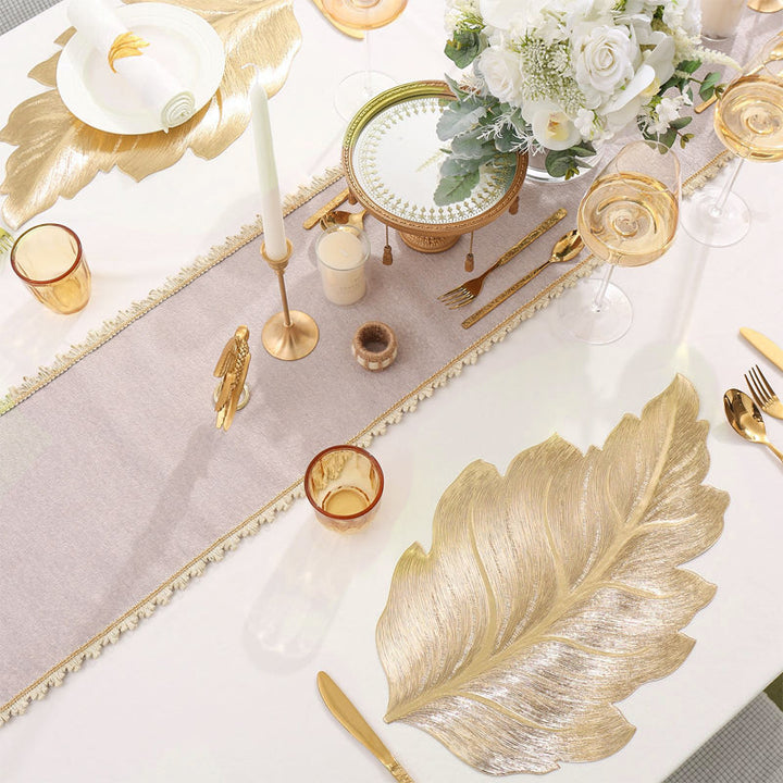 Gold Leaf Luxury Bordskåner – 3D Elegant Bordmatte laget av PVC | Skanto