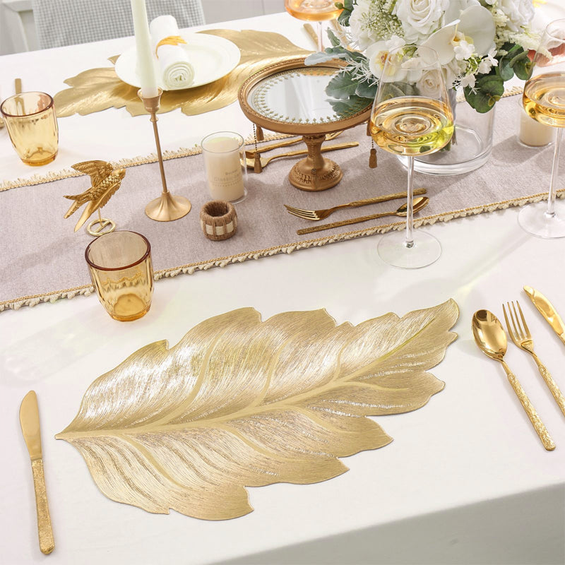 Gold Leaf Luxury Bordskåner – 3D Elegant Bordmatte laget av PVC | Skanto