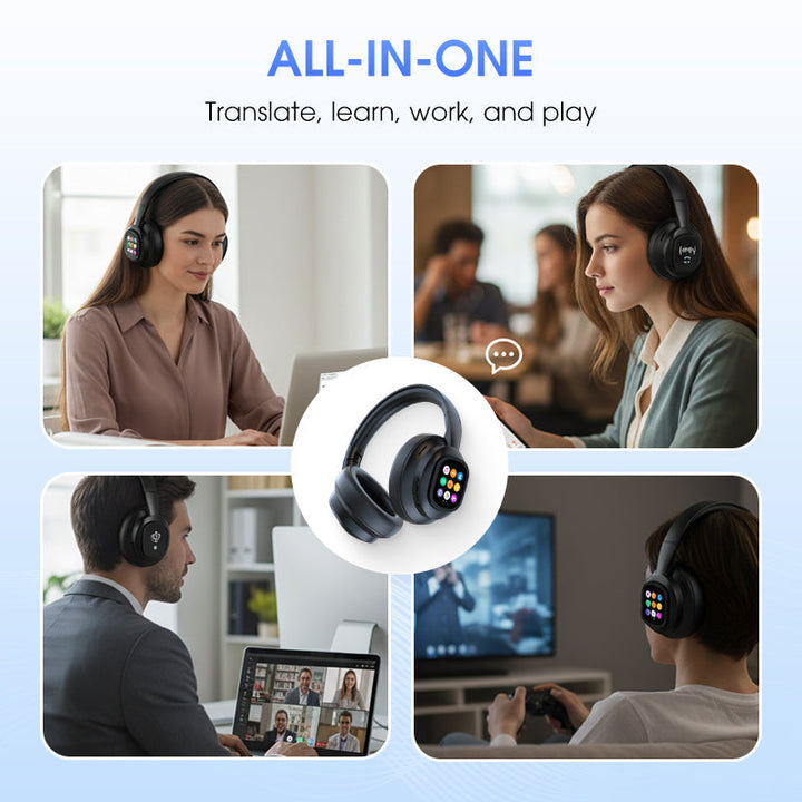Skanto | AIWave | AI Bluetooth Hodetelefoner med LCD-skjerm Stemmestyring Lydisolasjon for Musikk og Samtaler
