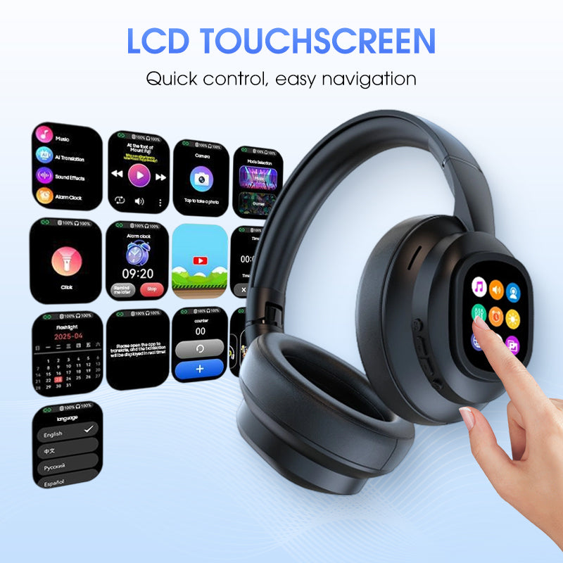 Skanto | AIWave | AI Bluetooth Hodetelefoner med LCD-skjerm Stemmestyring Lydisolasjon for Musikk og Samtaler