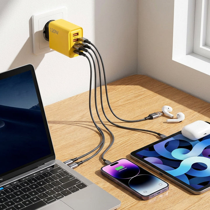 120W USB hurtiglader med 4 porter | Skanto